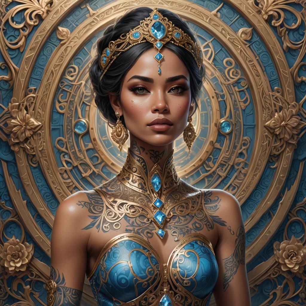Woman with Blue Topaz Gem, Detailed Matte Painting
