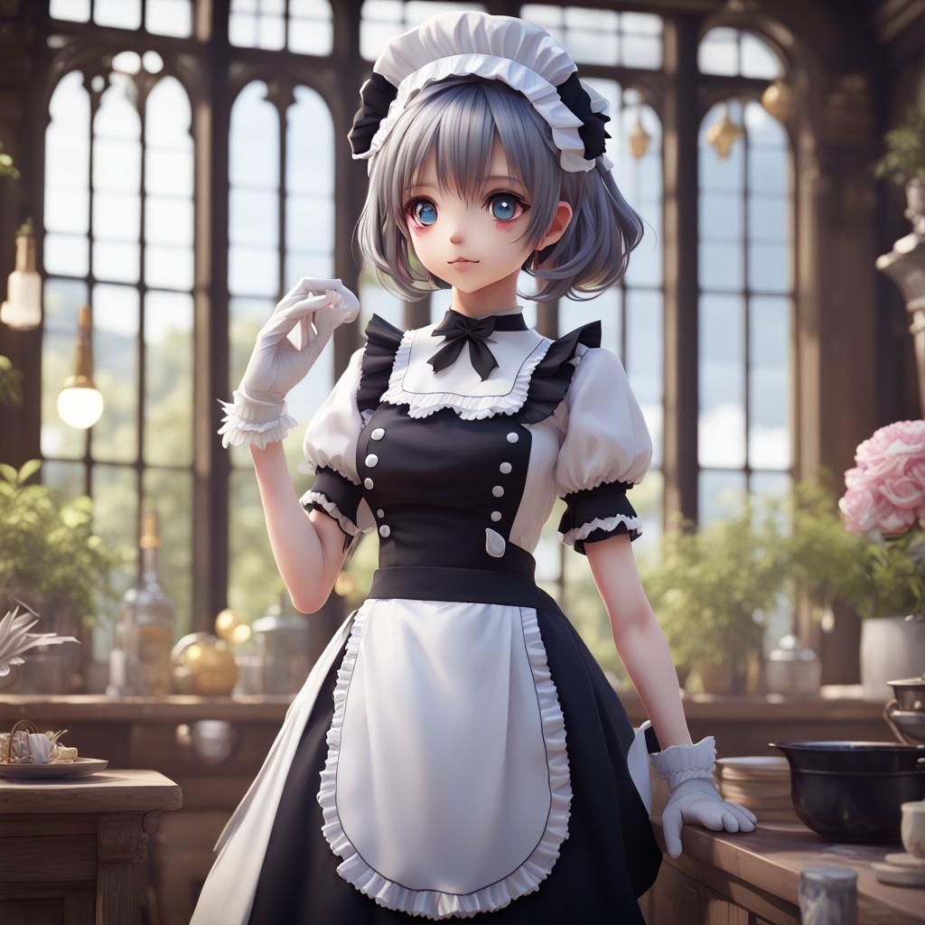 Charming Anime Maid in Detailed Fantasy Art