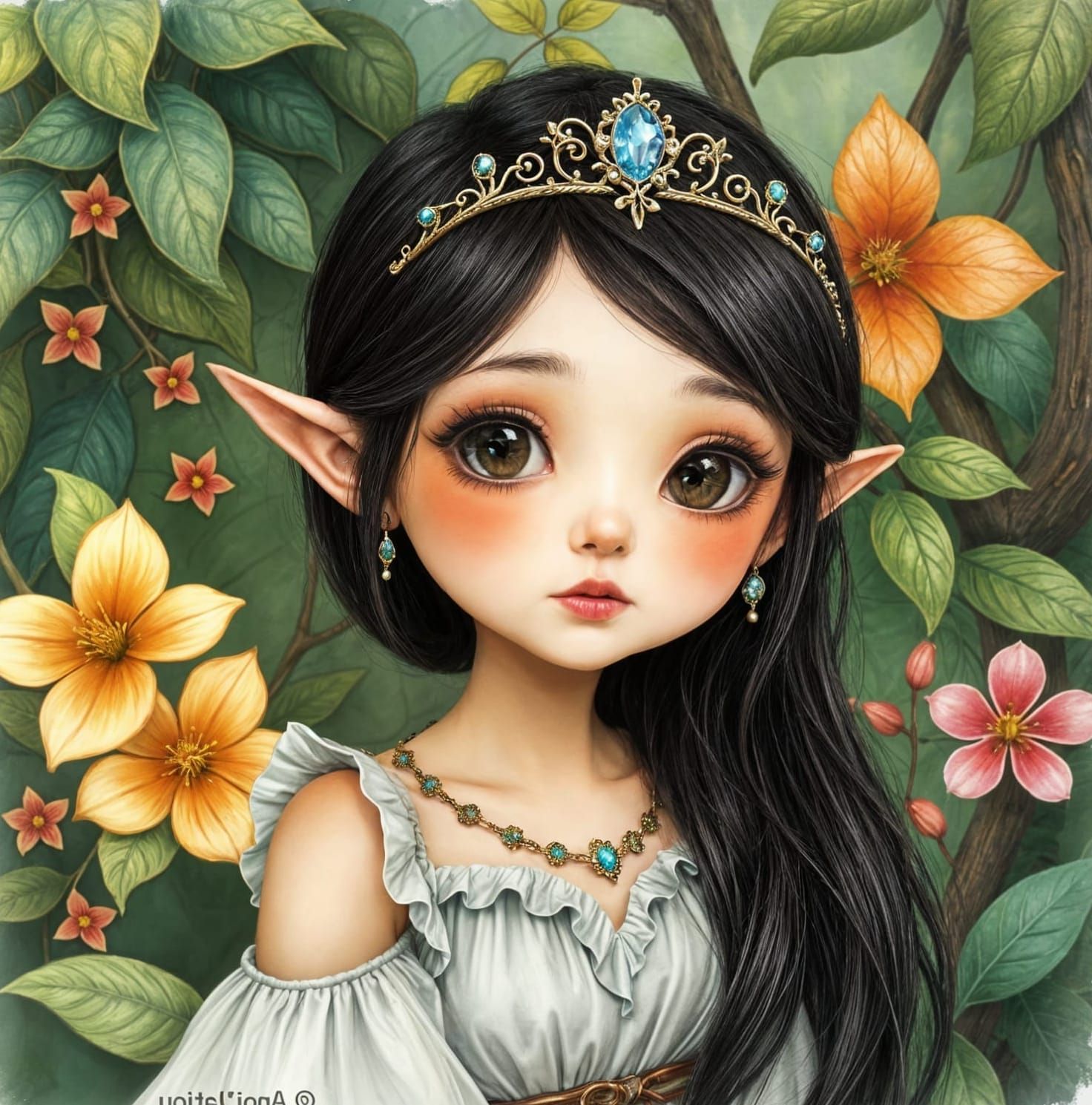 Cute Asian Wood Elf Girl with Tiara