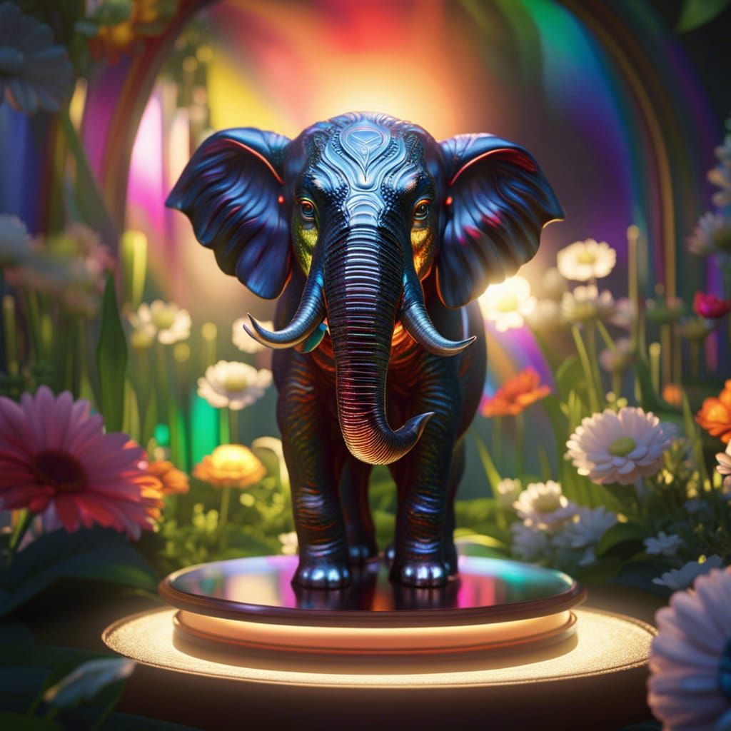 Glass Elephant Rainbow Reflection Under Moonlight