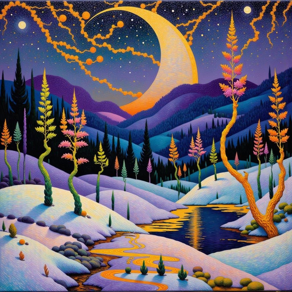 Dreamy Landscape of Golden and Red Wet Inks