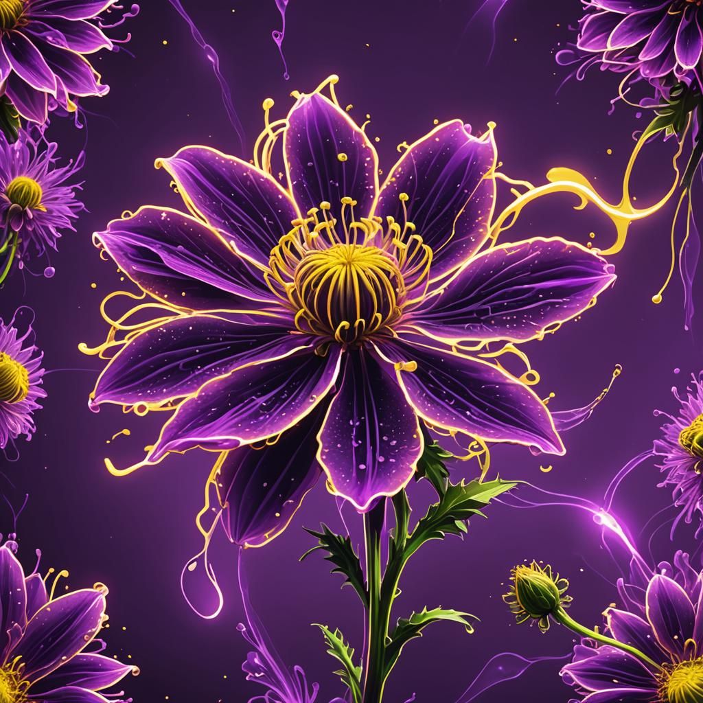 Luminescent Toxic Flower with Neon Pollen