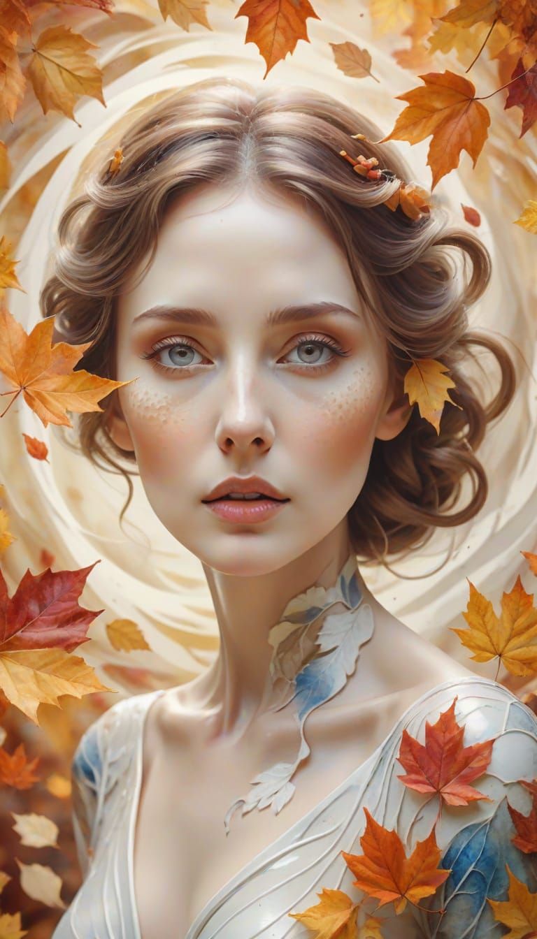 Ethereal Autumn Portrait in Watercolor