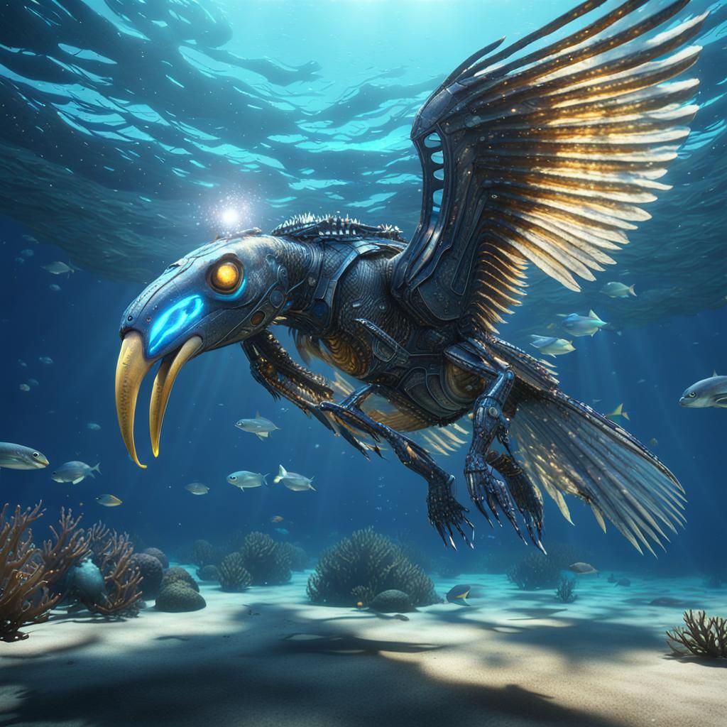 Robotic Sci-Fi Bird Flying Underwater