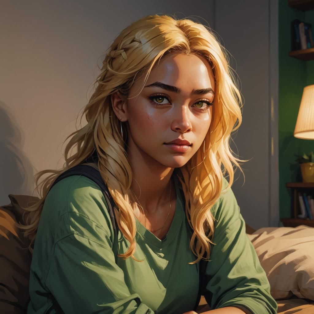 Webcomic Portrait of a Young Woman in Bedroom
