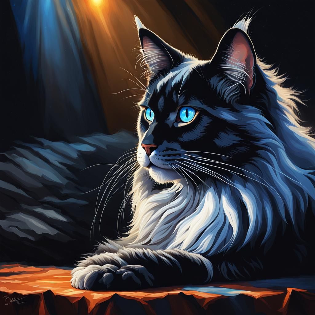 Majestic Maine Coon Cat in Spotlight: Hyperrealistic Art