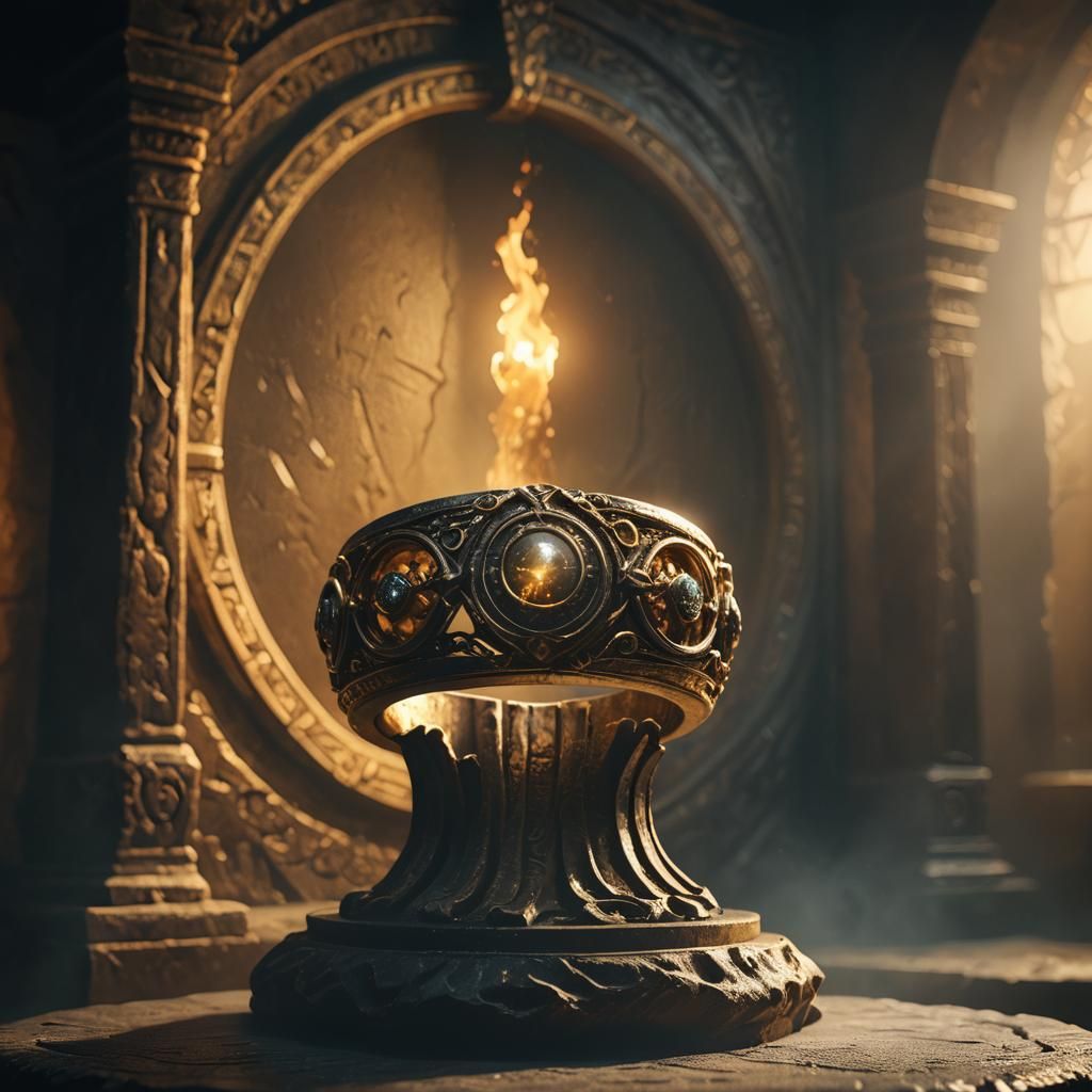 Mystical Ring on Pedestal in Eerie Chamber