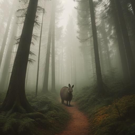 Rabbits in Misty Forest: Cinematic Film Still