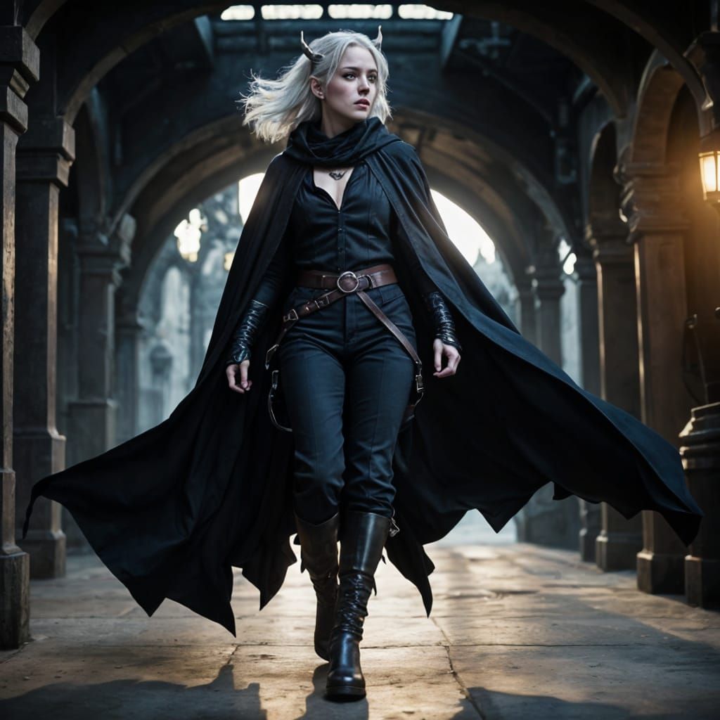 Dynamic Tiefling Action Shot in Fantasy Style