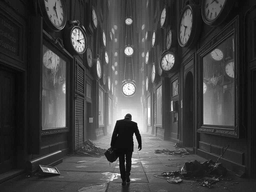 Surreal Cityscape with Melting Clocks in Gothic Style