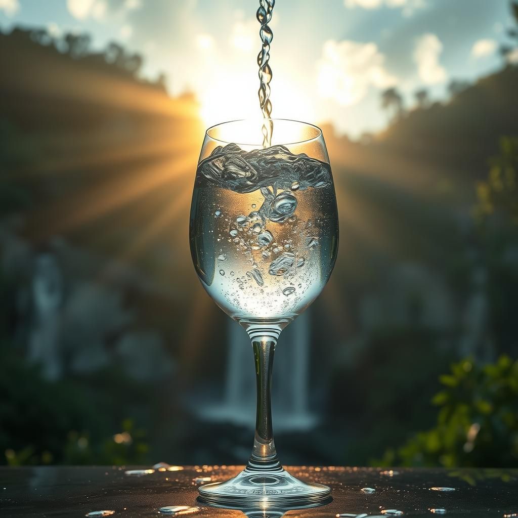 Water flowing into a wine glass