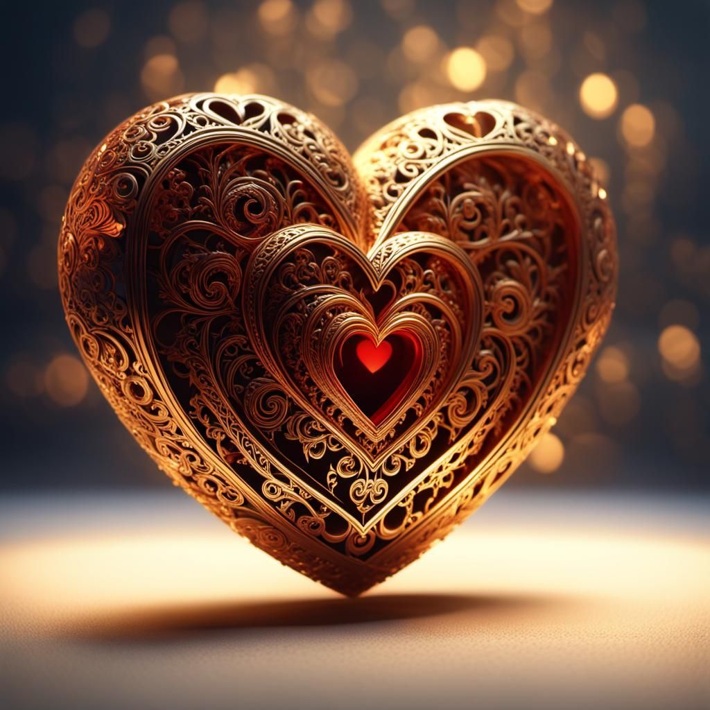 Romantic 3D Heart with Figures in Volumetric Lighting