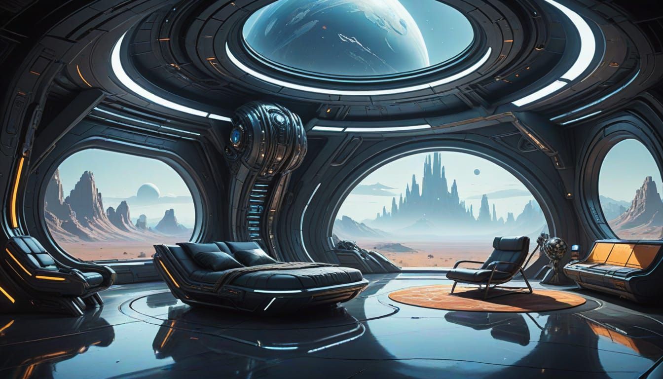 Sleek Futuristic Spaceship Command Bridge with Holographic T...