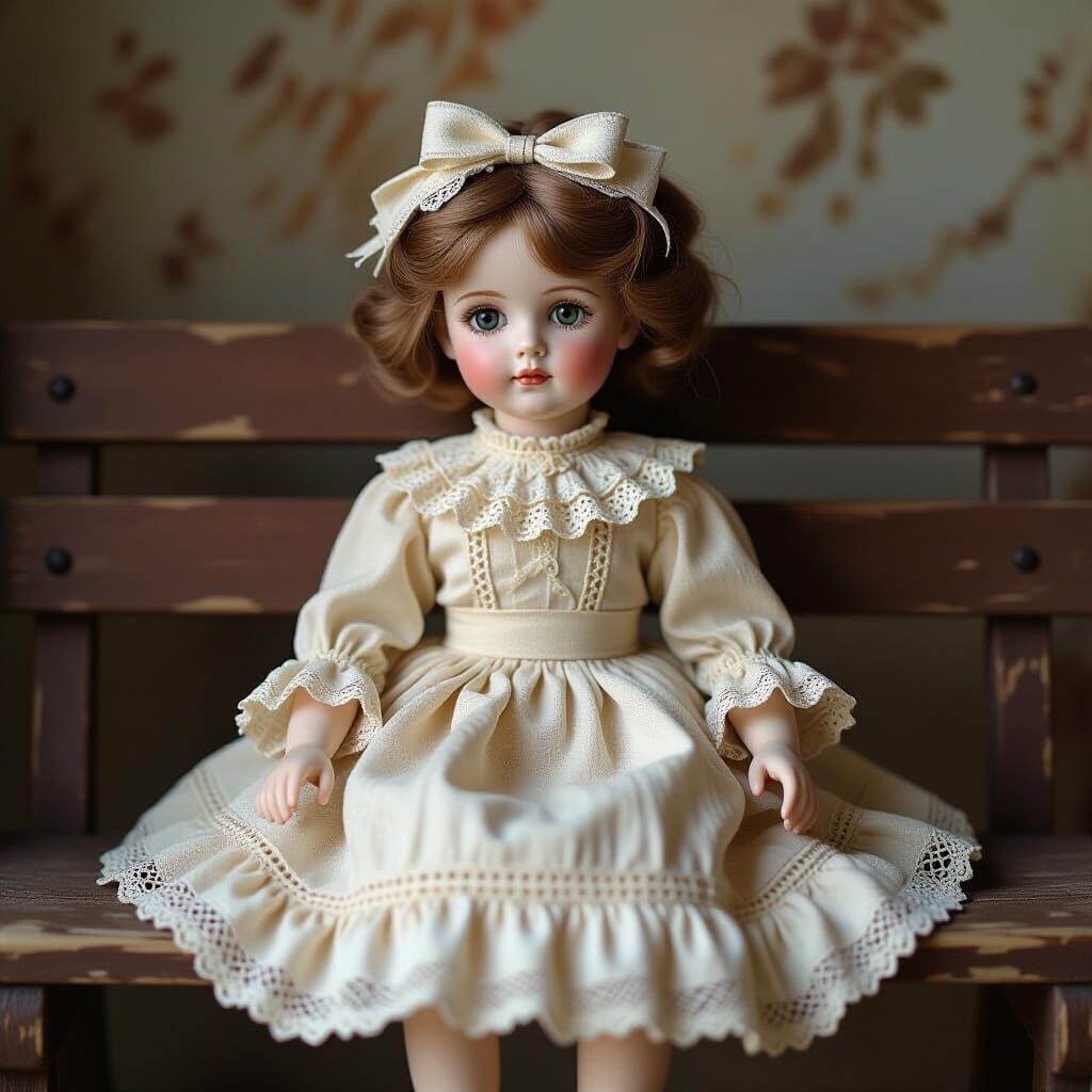 Vintage Porcelain Doll in Earthy Tones