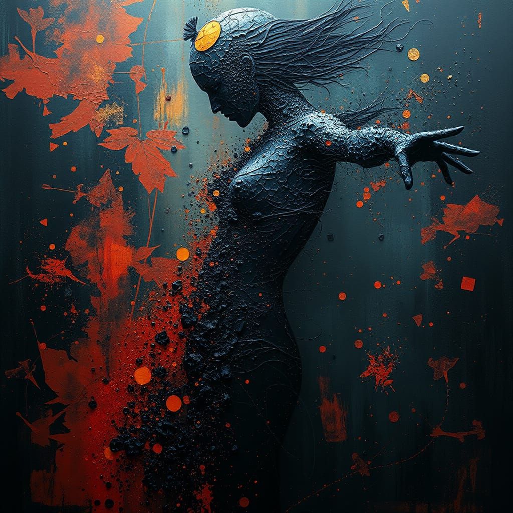 Surrealist Body Art in Dark Impasto Painting