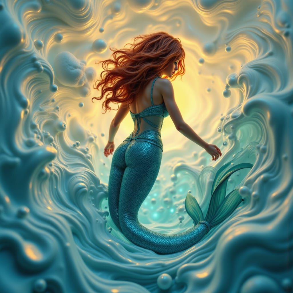 Anime Mermaid Silhouettes in Water Waves
