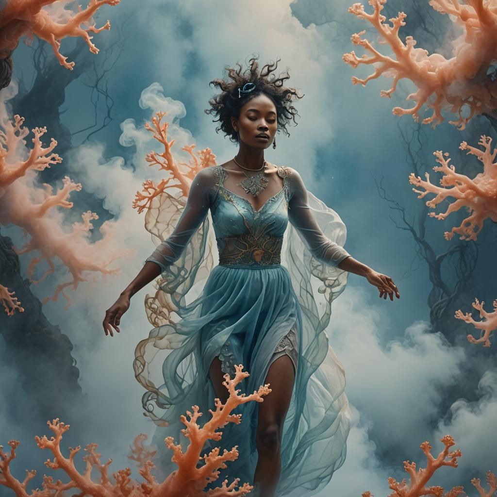 Ethereal Figure Emerging from Fog in Watercolor