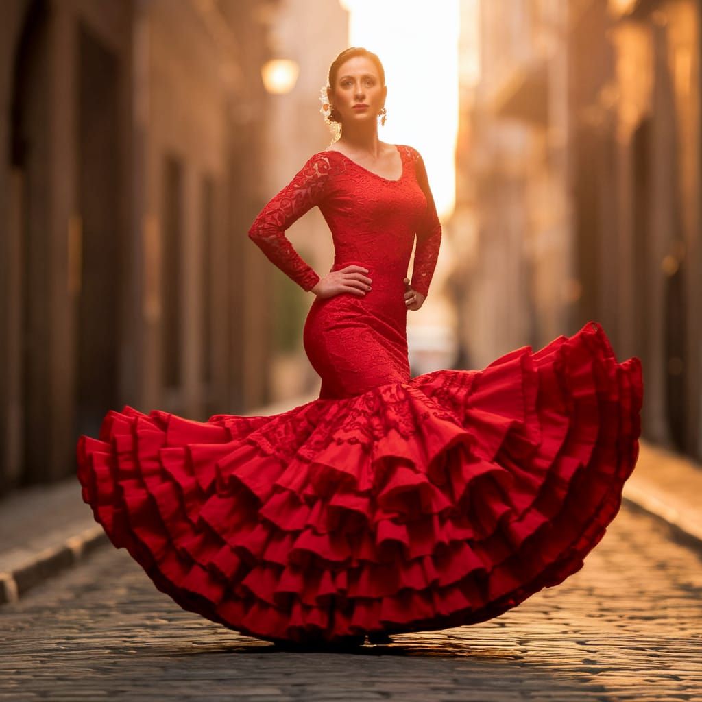 Confident Spanish Dancer in Flamenco Pose