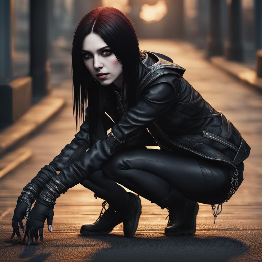 Detailed Photo of a Goth Girl Crouching
