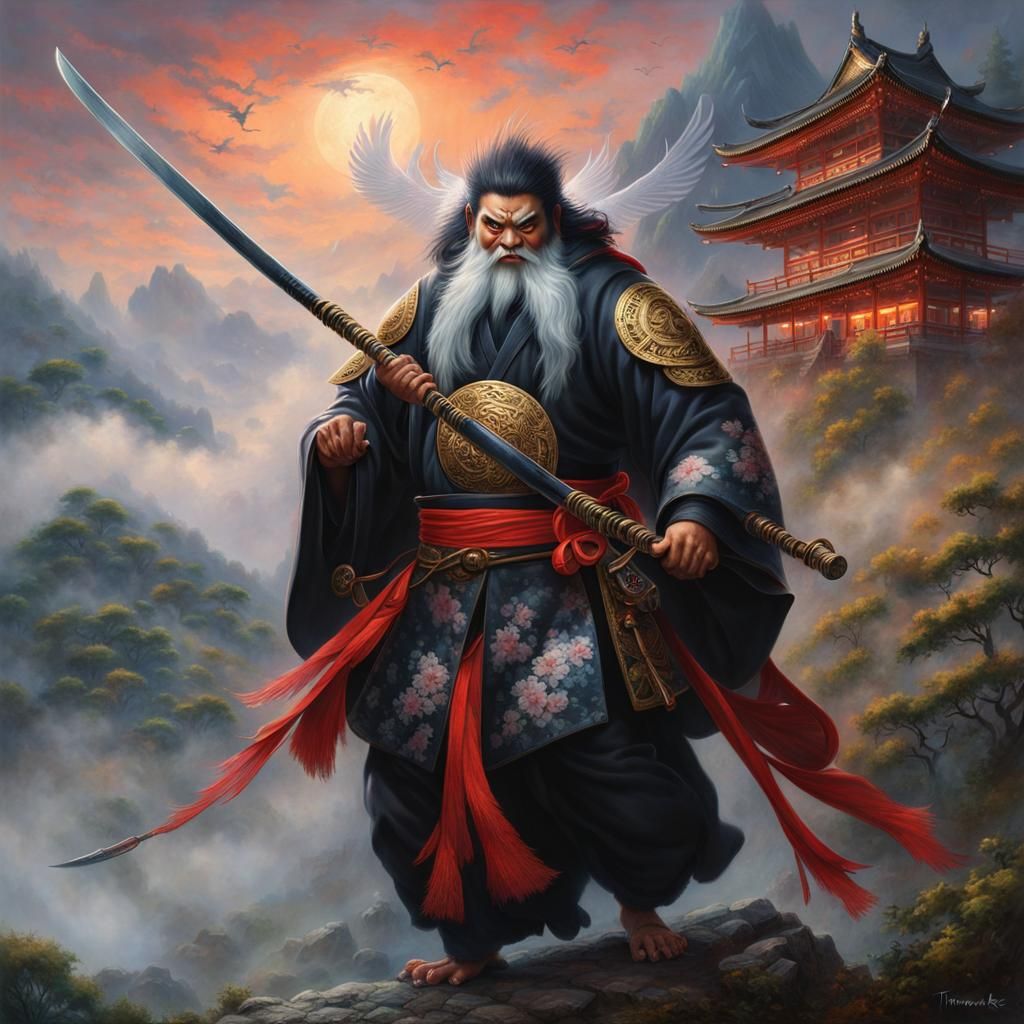 Male Tengu Monk with Naginata Weapon