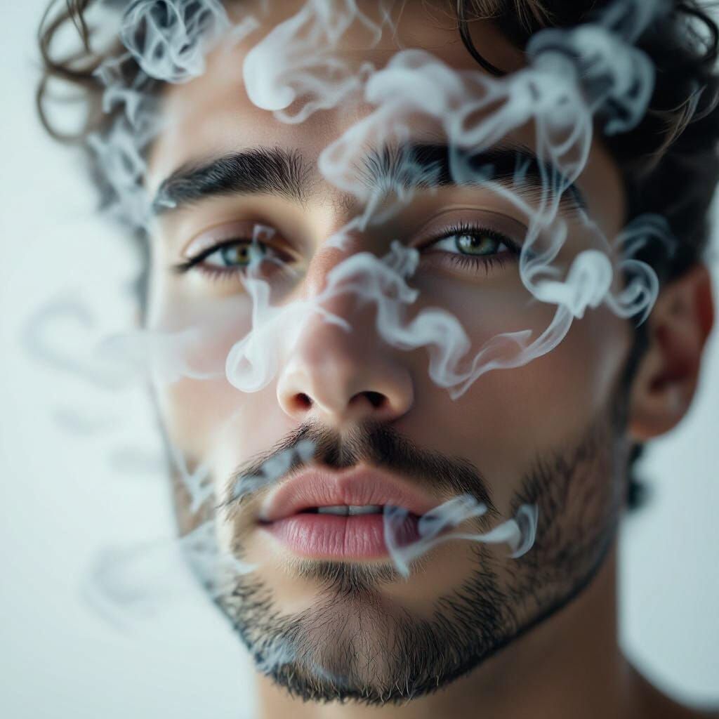 Ethereal Face Portrait Made of White Smoke