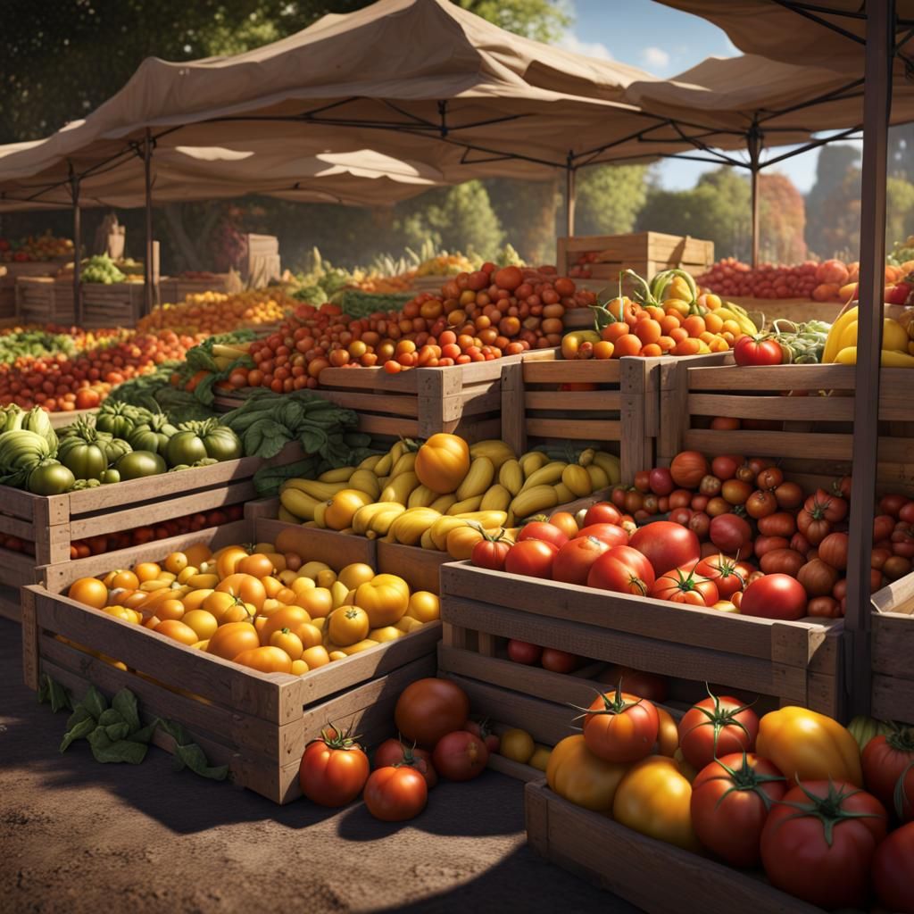 Vibrant Farmers Market Stand with Heirloom Vegetables