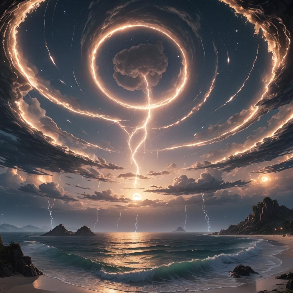 Starlit Waterspouts in Circular Bay: 3D Anime Art