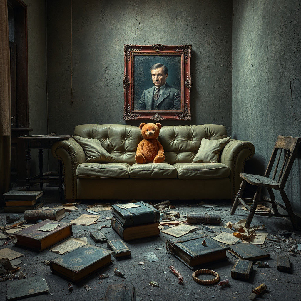 Post-Apocalyptic Room with Worn Couch in Dystopian Style