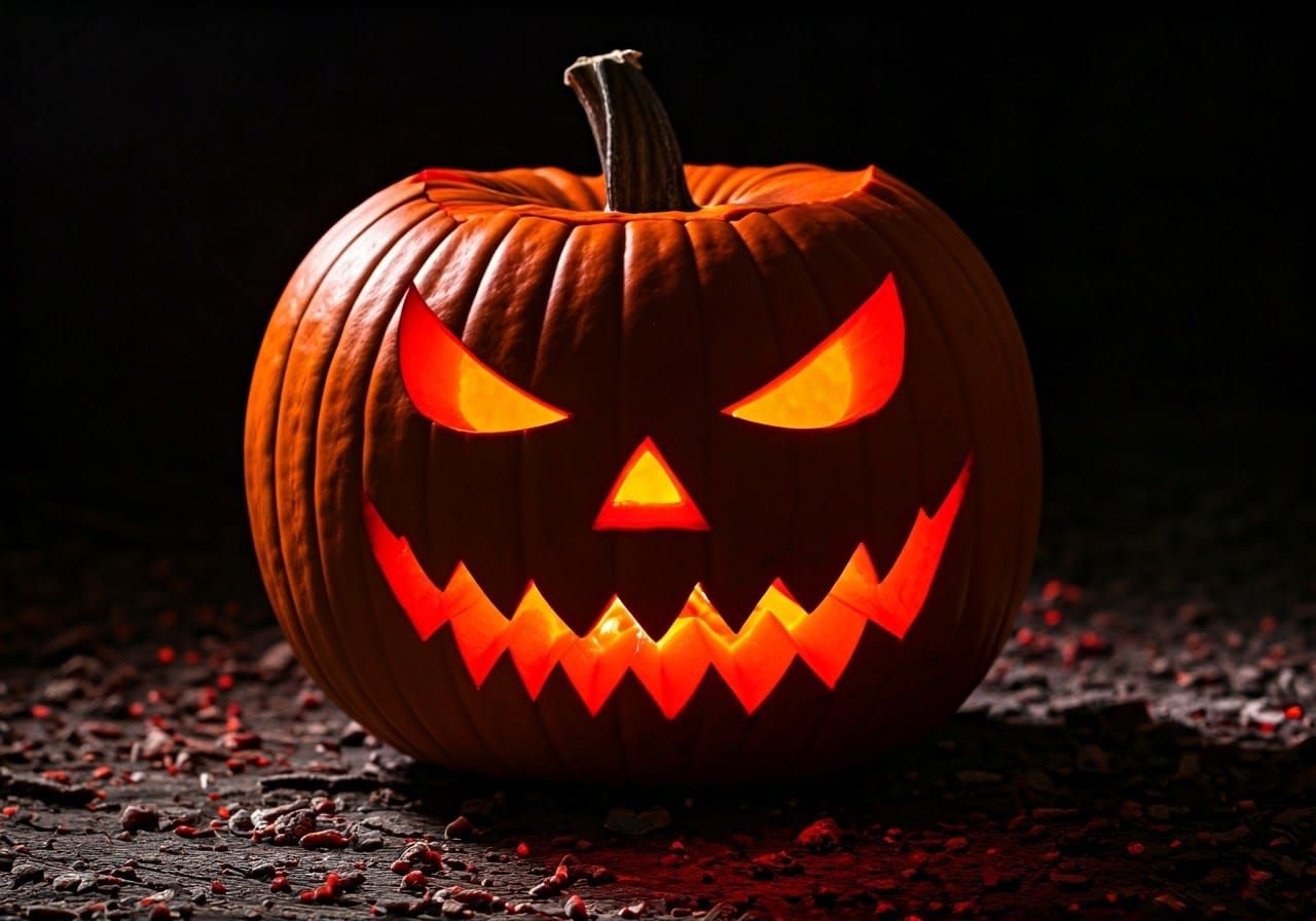 Sinister Jack-o'-Lantern Glowing Ominously in the Dark