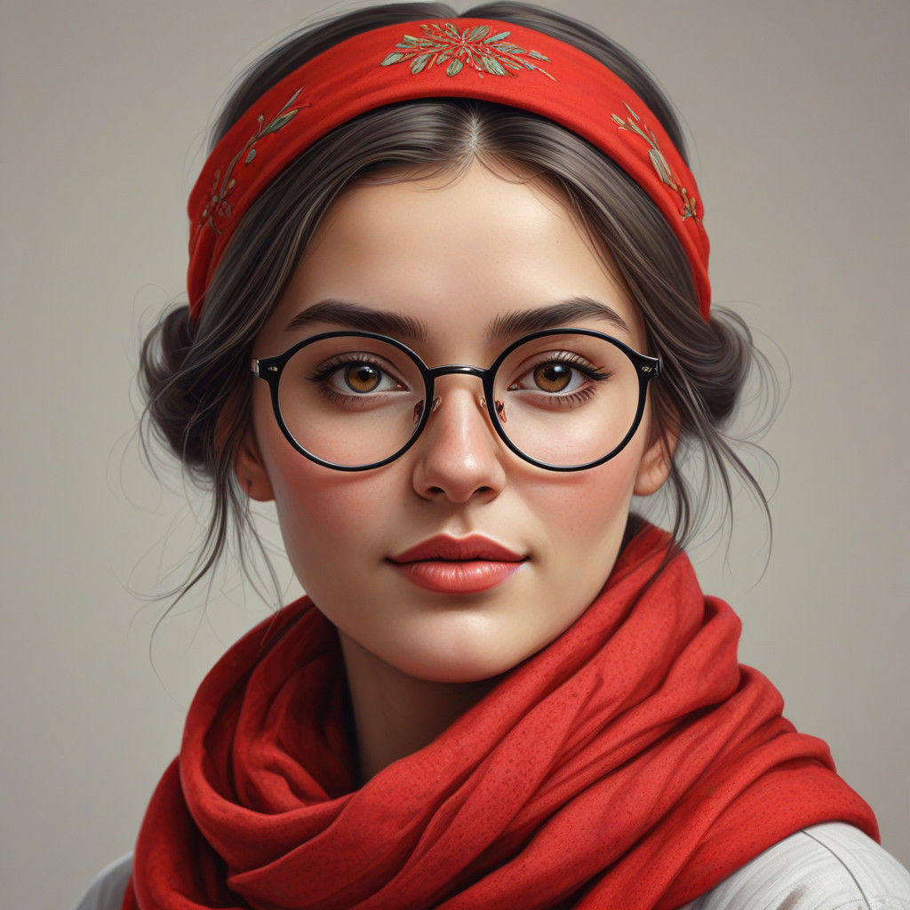 Academic Russian Girl in Round Glasses and Red Headband