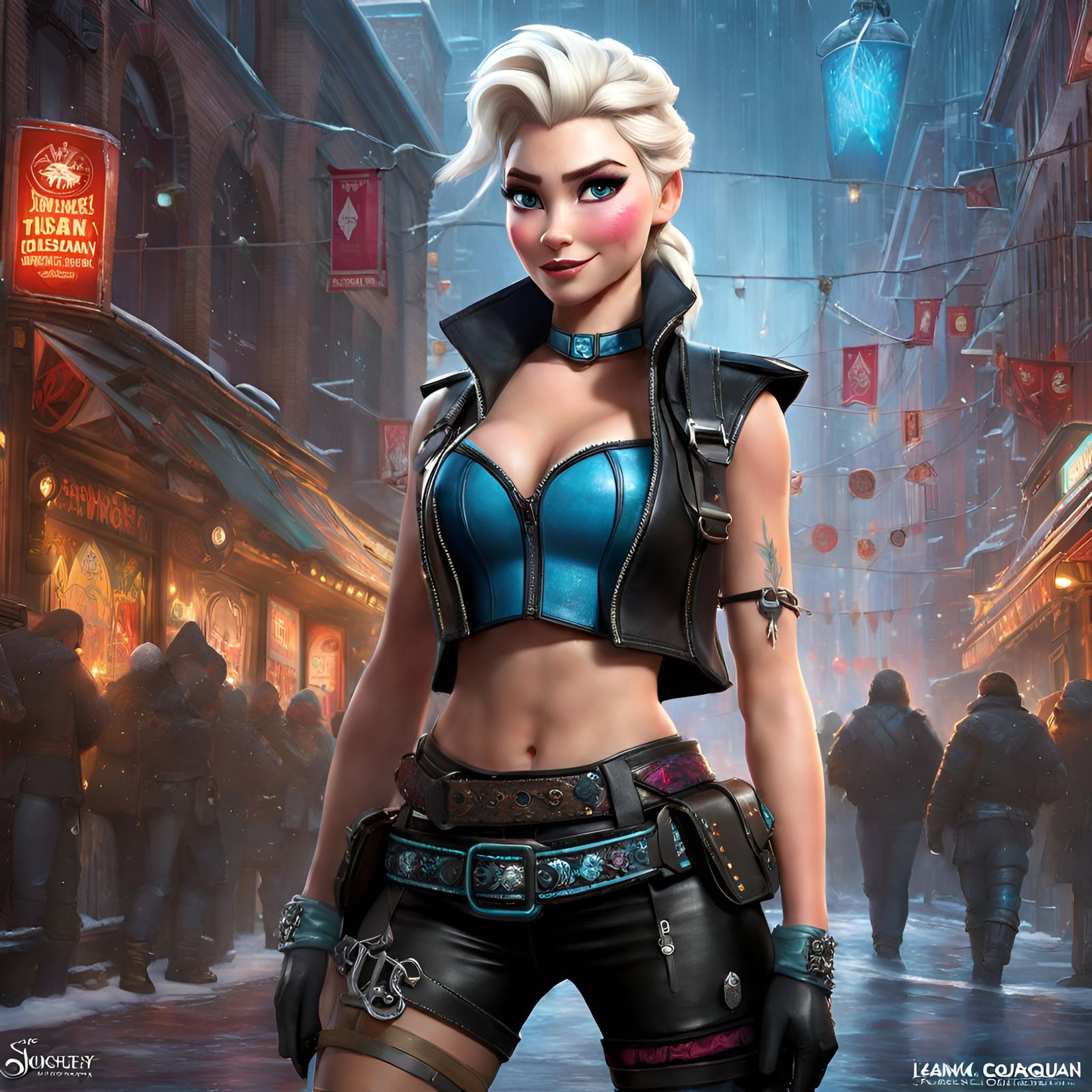 Punk Elsa in Leather Harness: Digital Art