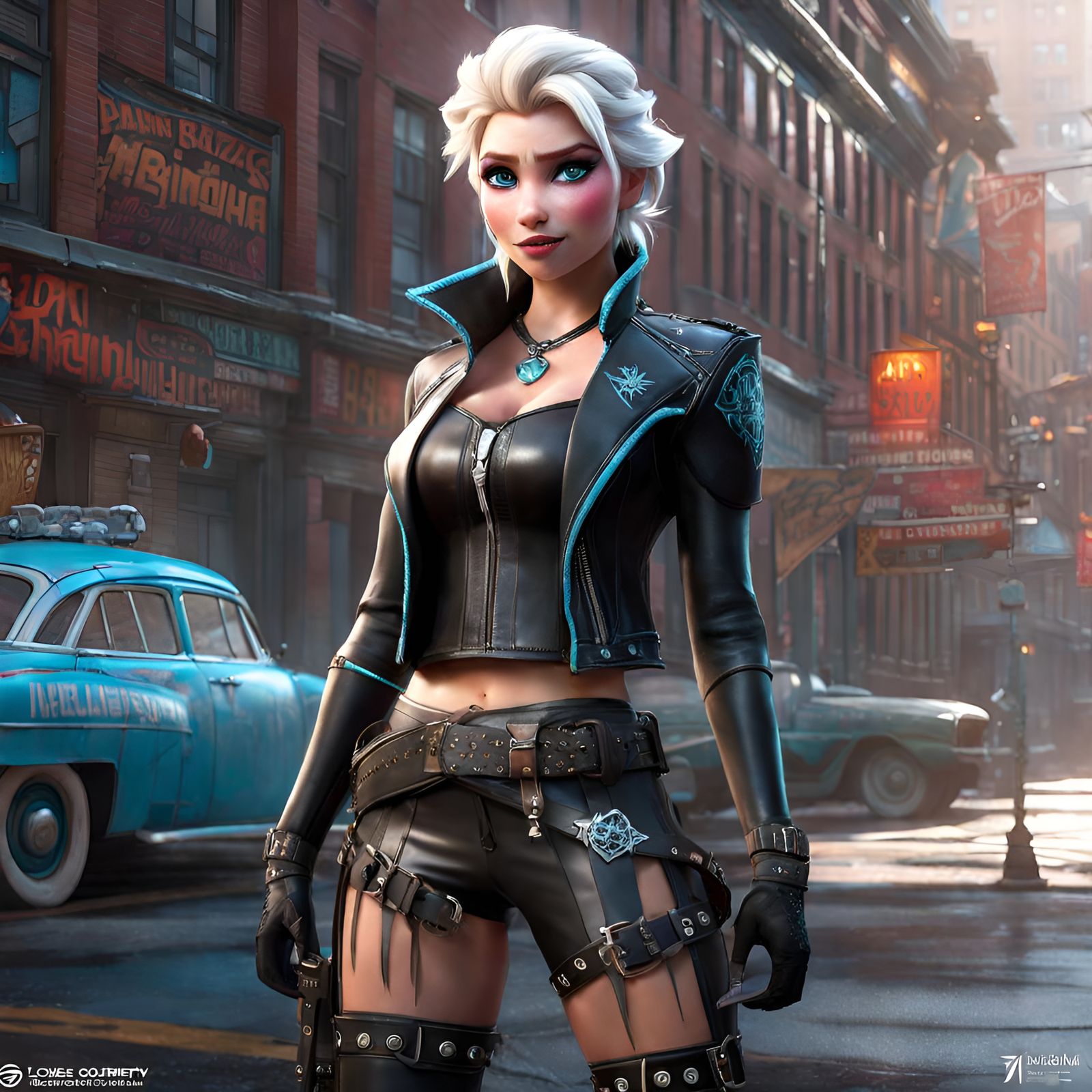 Punk Delinquent Elsa in Hyperdetailed Fantasy Art Style