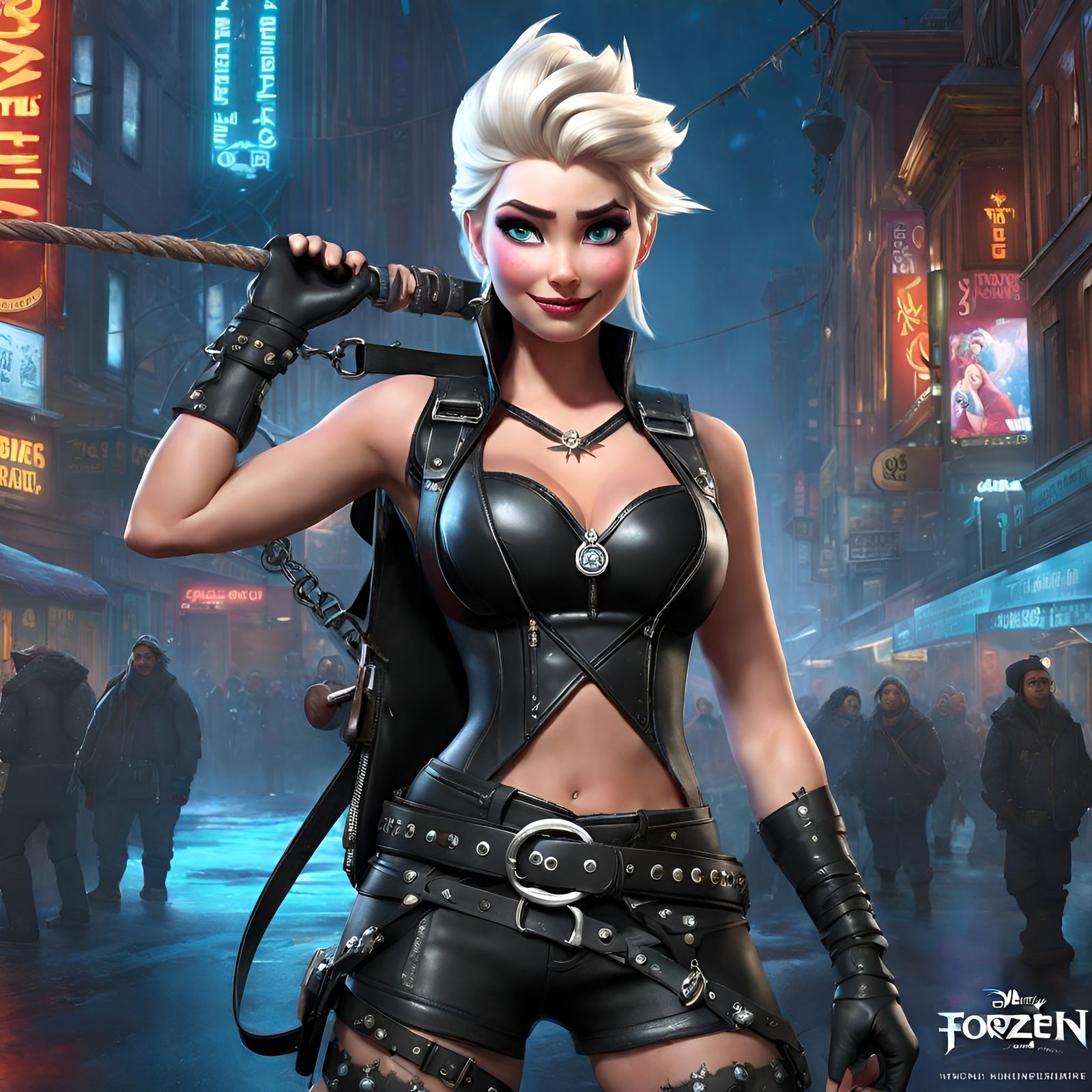 Punk Delinquent Elsa in Hyperdetailed Digital Art