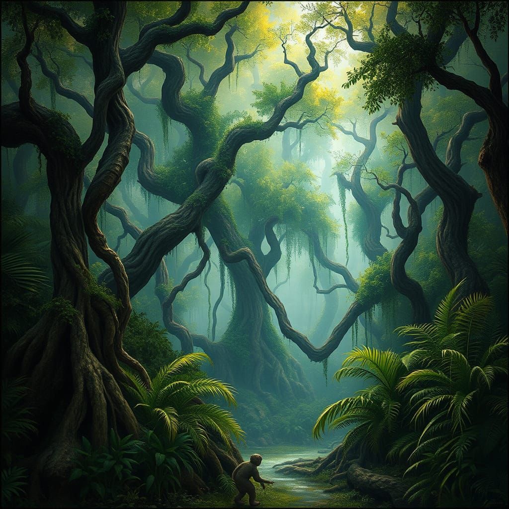 Vibrant Jungle World with Ancient Trees and Lush Canopies