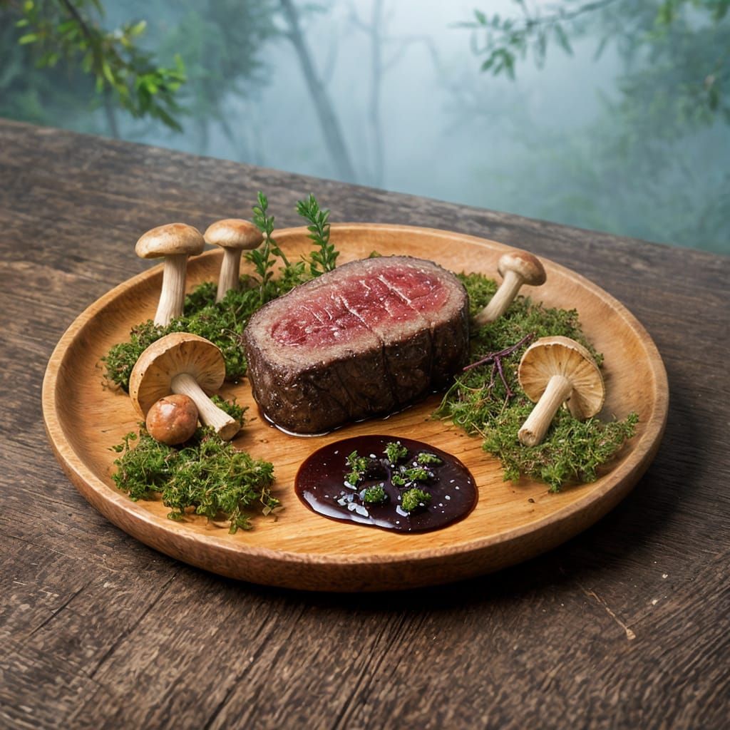 Exquisite Venison Dish in Enchanted Forest Setting
