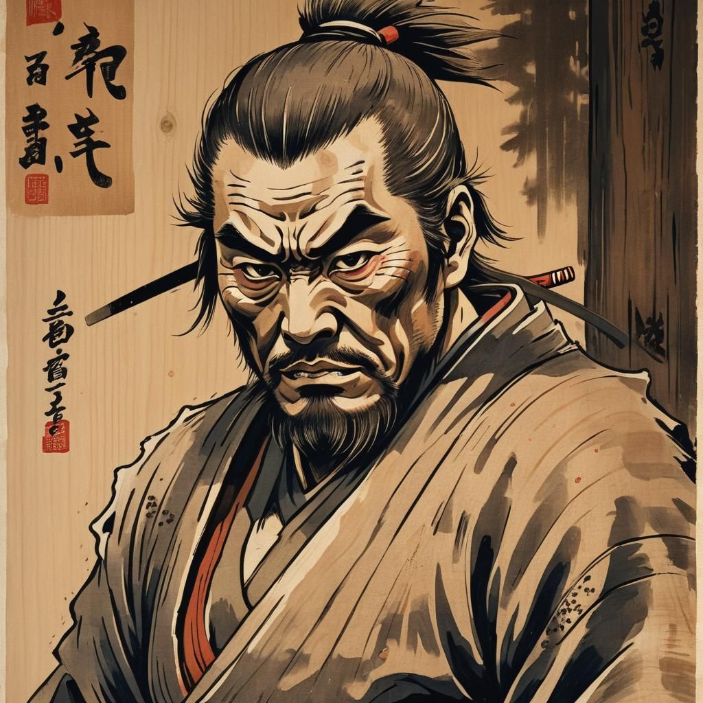 Shogun in Dojo: Ukiyo-e Woodblock Print
