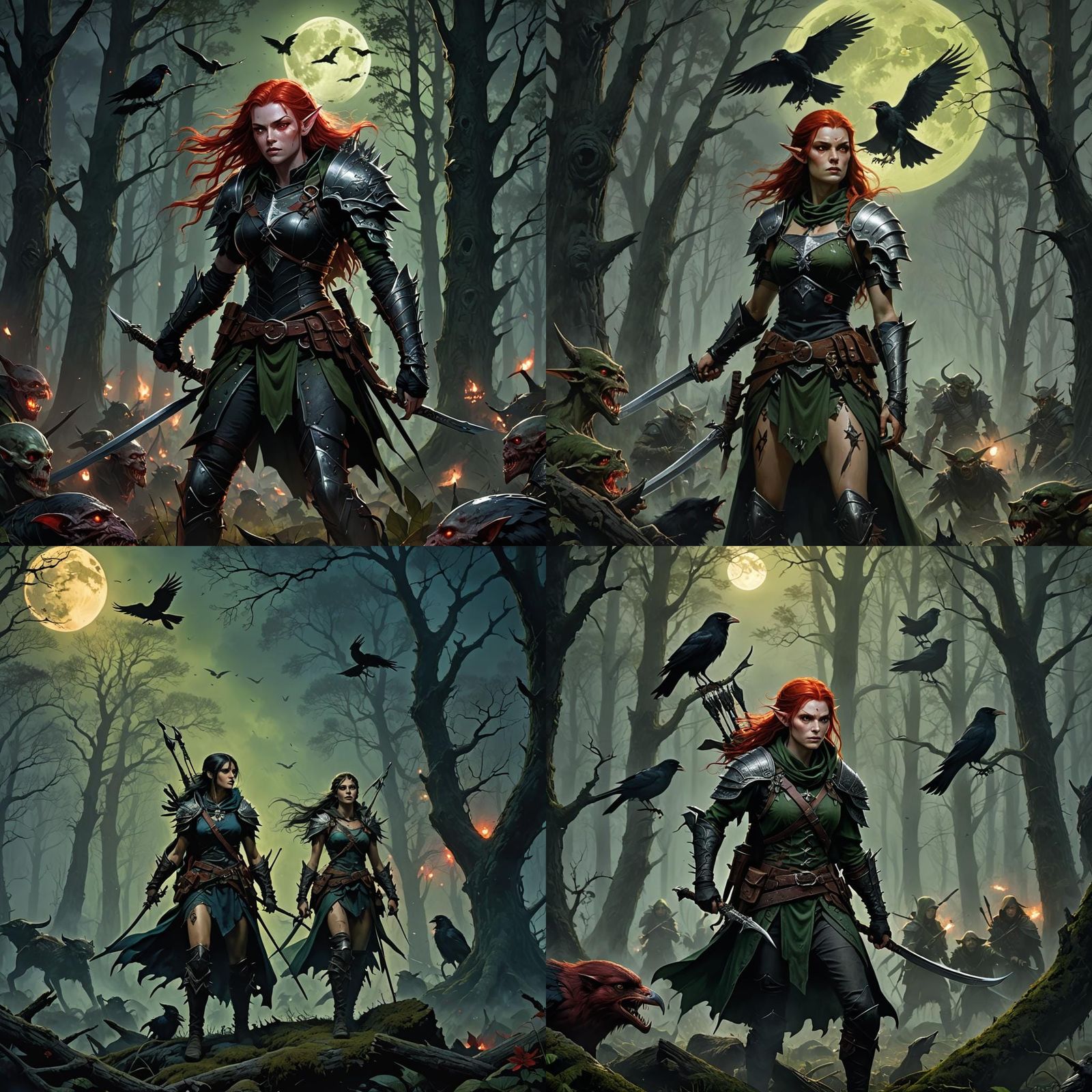 Wood-Elf Ranger in Forest with Goblin Corpses