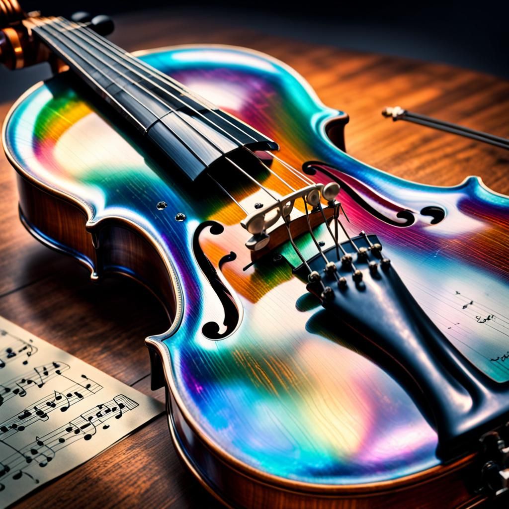 Iridescent Violin and Musical Notes in HDR