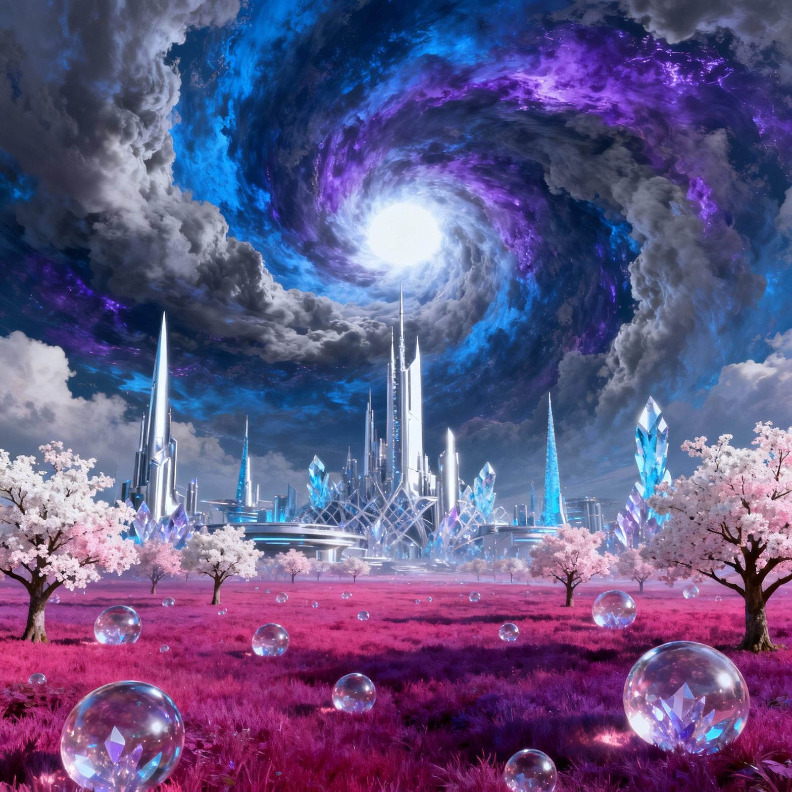 Ethereal Mystical Landscape with Surreal Colors and Futurist...