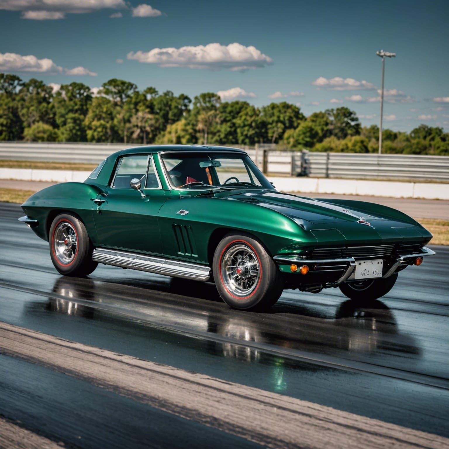 Dark Green 1967 Corvette Coupe at Drag Strip