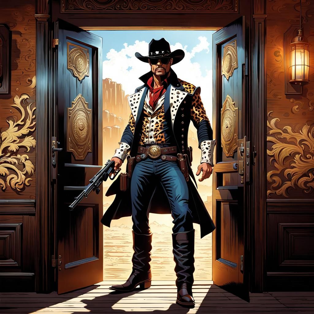 Leopard Gunslinger Kicks Open Saloon Doors