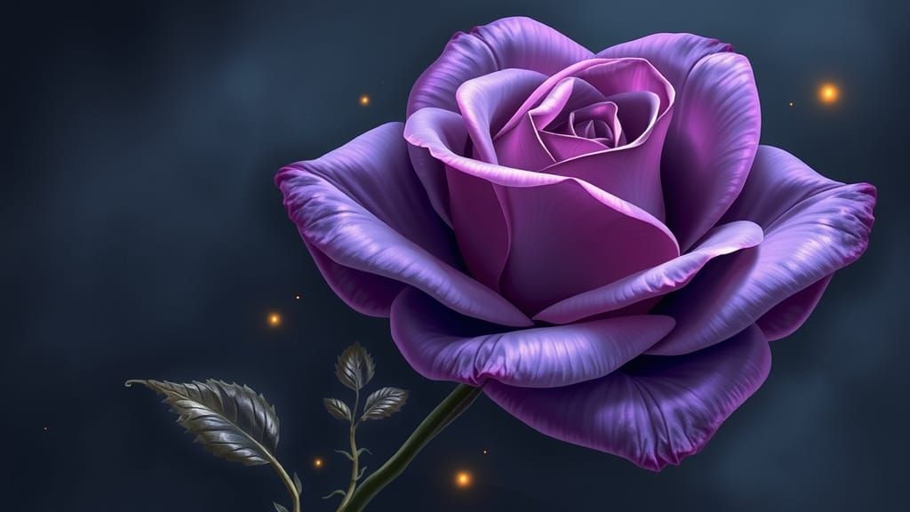 Purple Rose Blooms Under Starry Night Sky