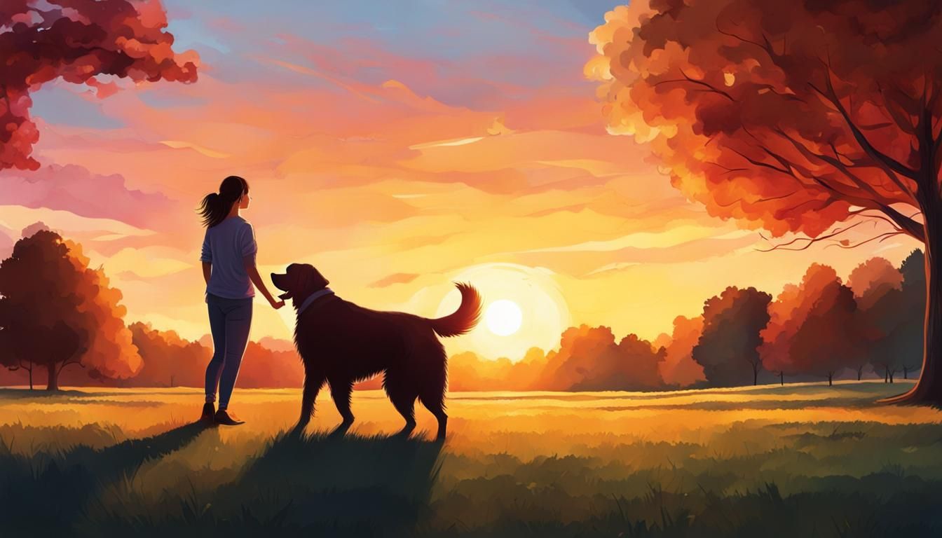 Happy Woman and Dog at Sunset: Cel Shading