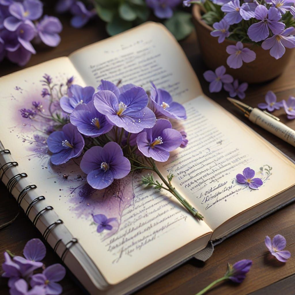 Vintage Botanical Notebook with Violet Illustrations