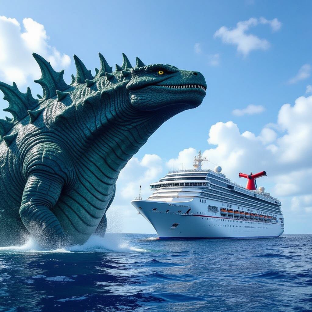 Giant Sea Monster and Caribbean Cruise Ship