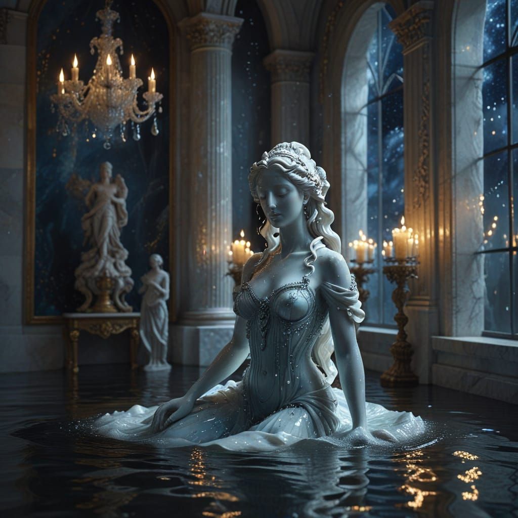 Baroque Water Goddess Sculpture in Grand Chamber
