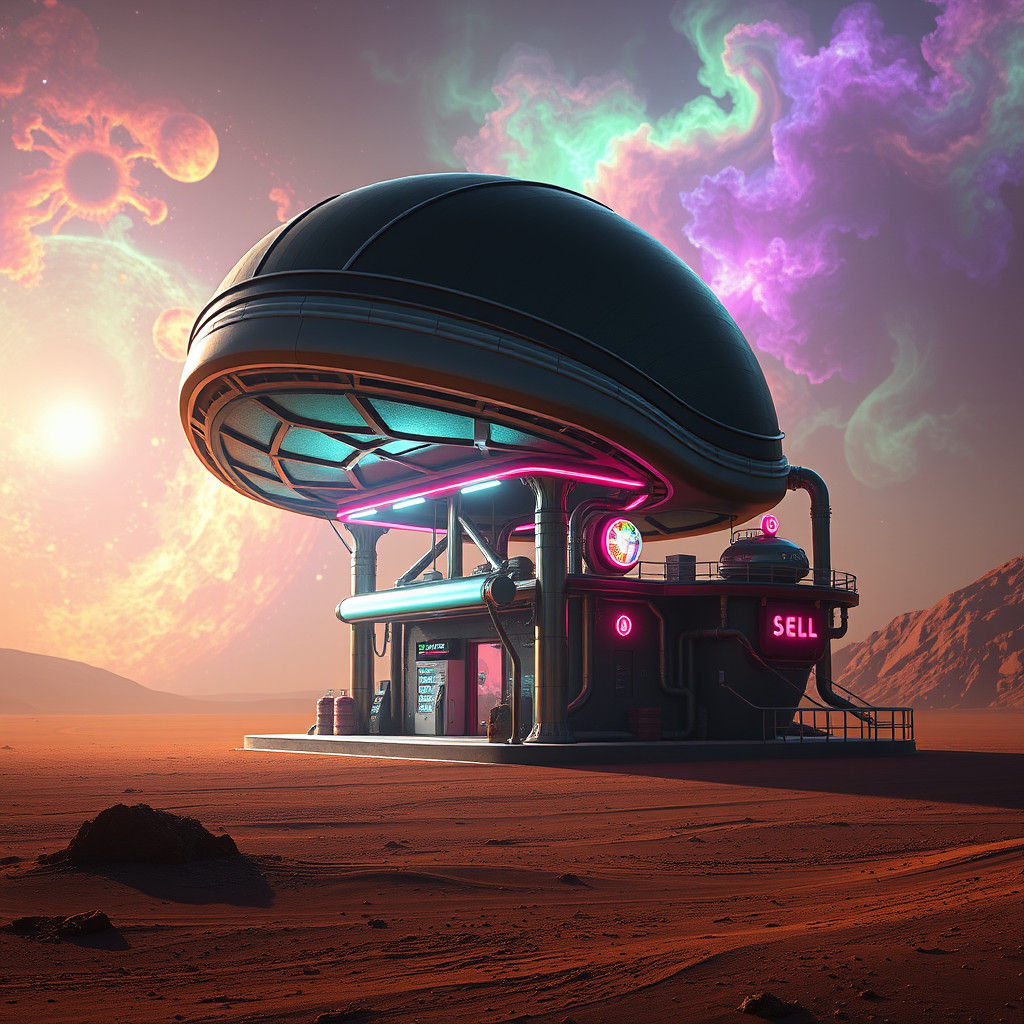 Futuristic Alien Gas Station on Distant Planet