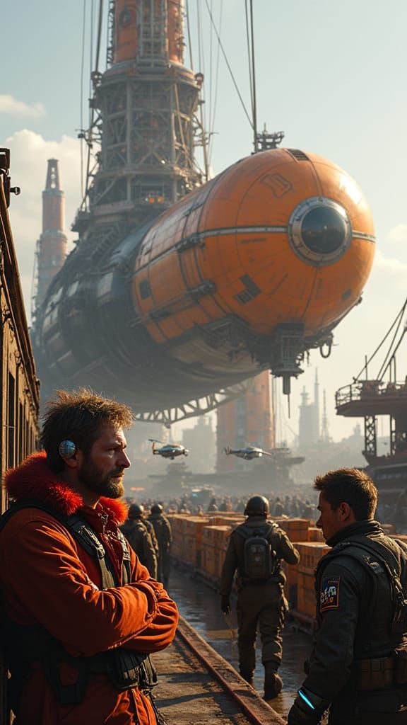 Cyberpunk Spaceport in Industrial Spaceship Dock