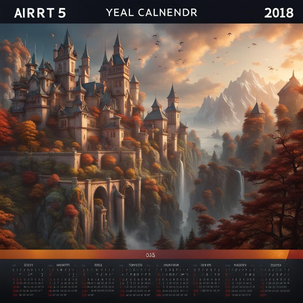 Fantastical Wall Calendar in Detailed Matte Painting