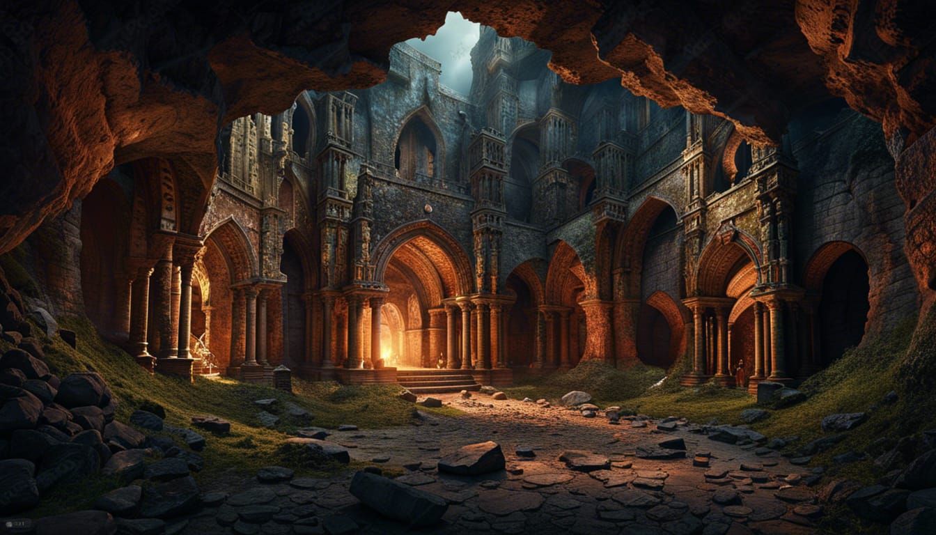 Dark Fantasy Ruins in an Underground Castle